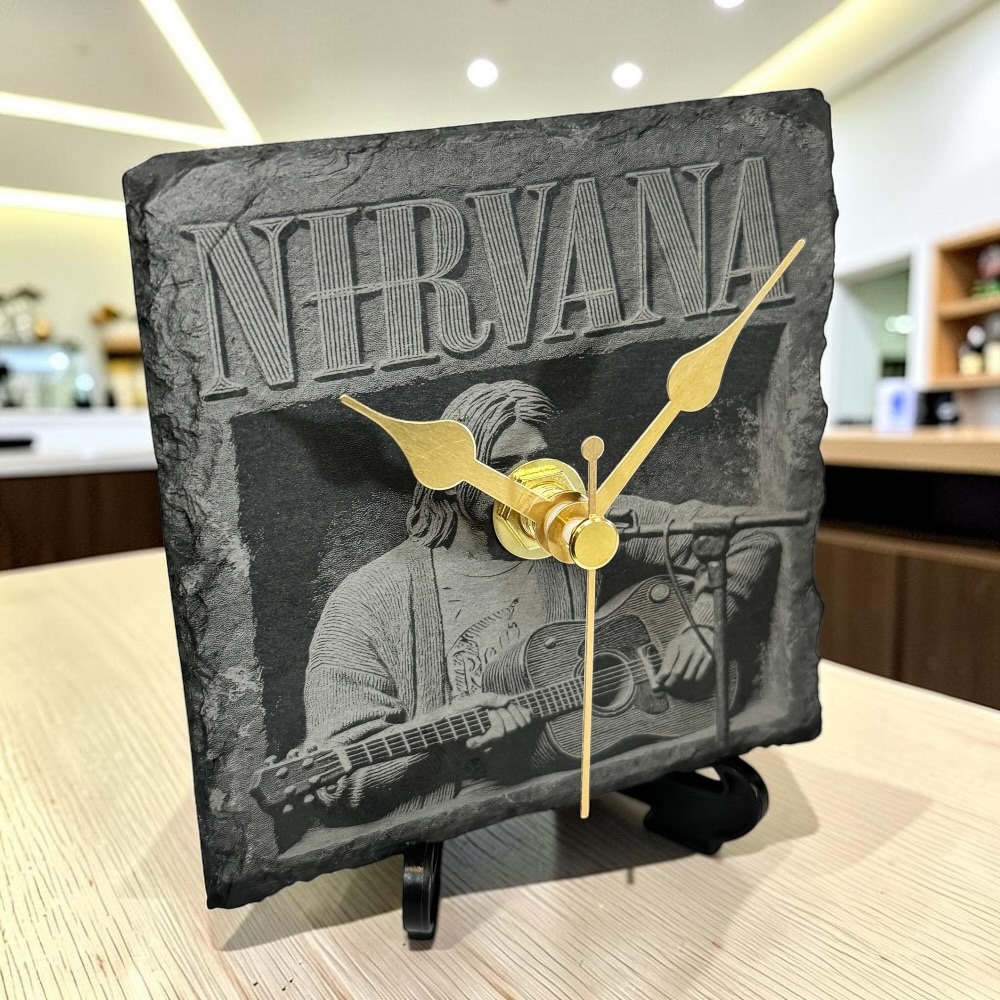 Nirvana Handmade Slate-Engraved Desktop Clock With Display Stand
