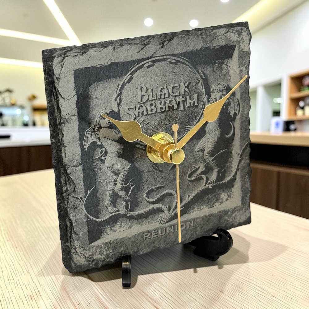 Black Sabbath Handmade Slate-Engraved Desktop Clock With Display Stand