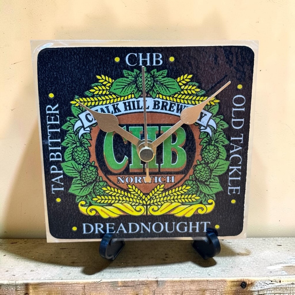 Upcycled Novelty Beer Mat Clock With Display Stand - CHB Norwich Bitter