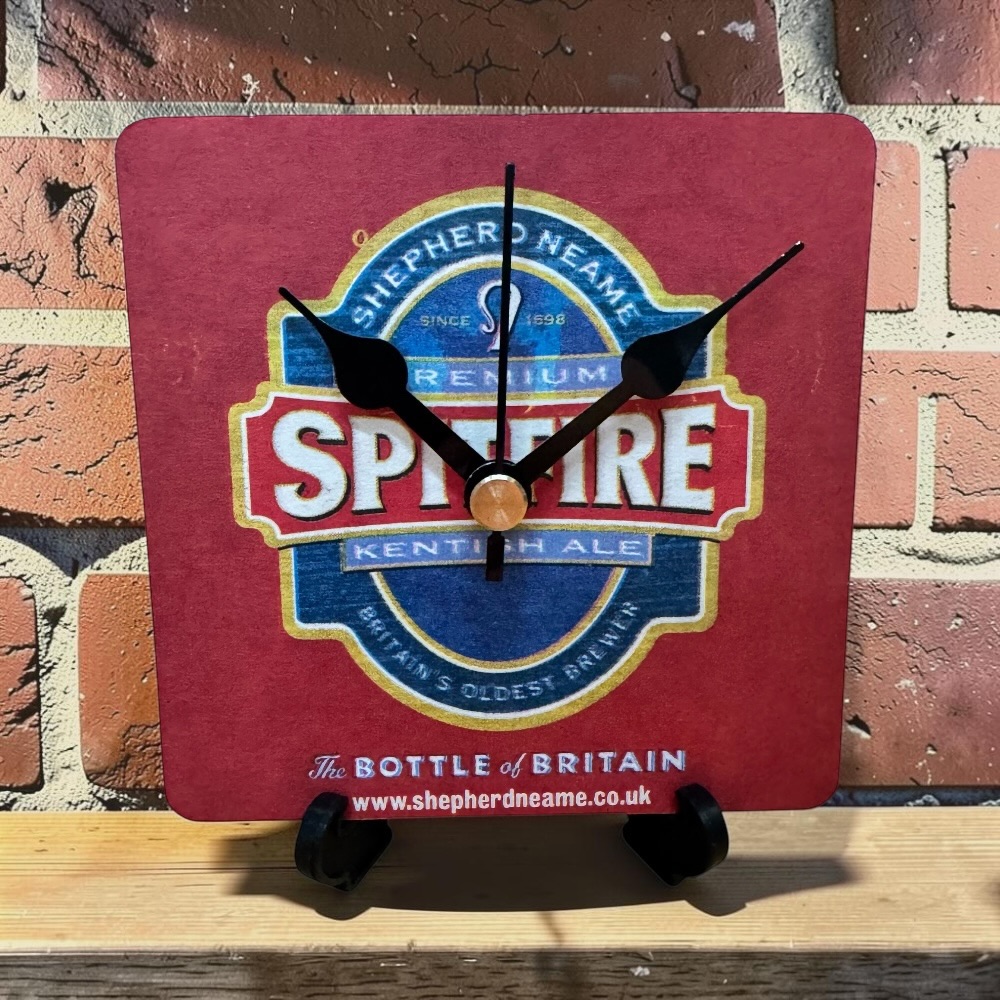 Upcycled Novelty Beer Mat Clock With Display Stand - Spitfire Design 2