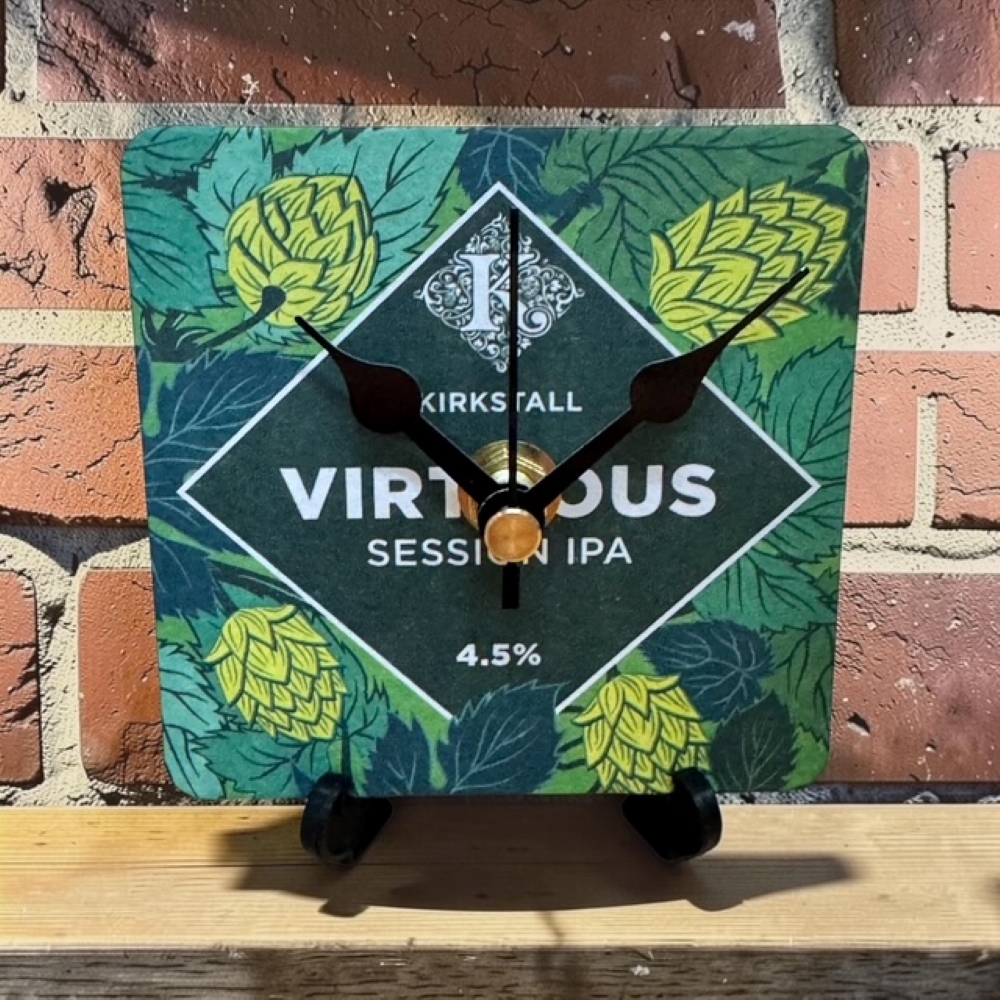 Upcycled Novelty Beer Mat Clock With Display Stand - Virtuous
