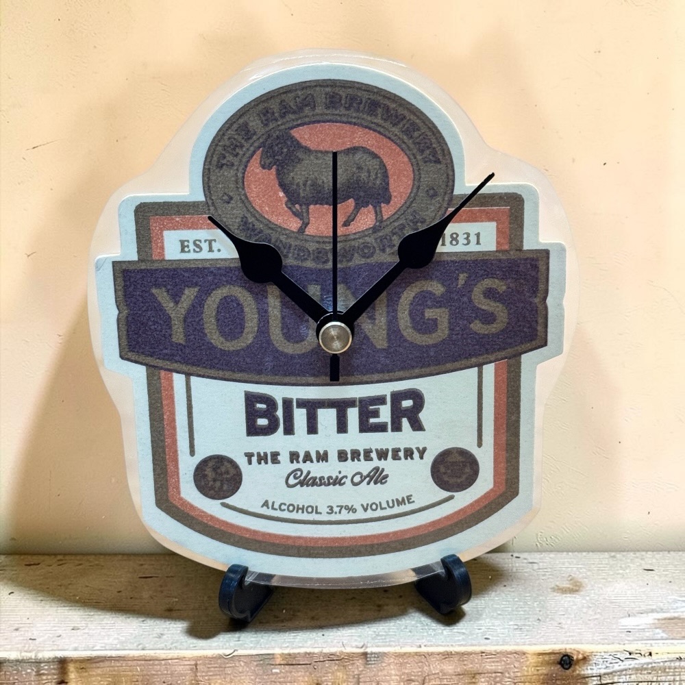 Upcycled Novelty Beer Mat Clock With Display Stand - Youngs Design 1