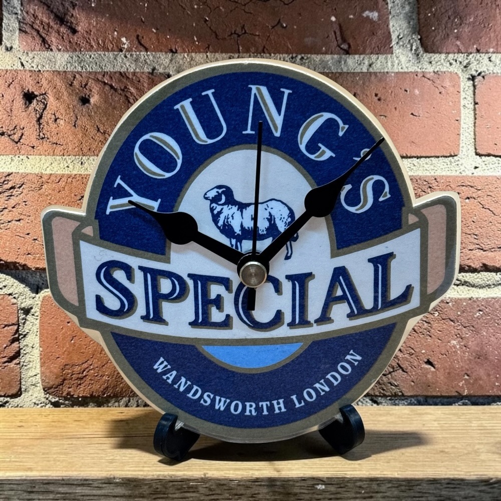 Upcycled Novelty Beer Mat Clock With Display Stand - Youngs Design 2