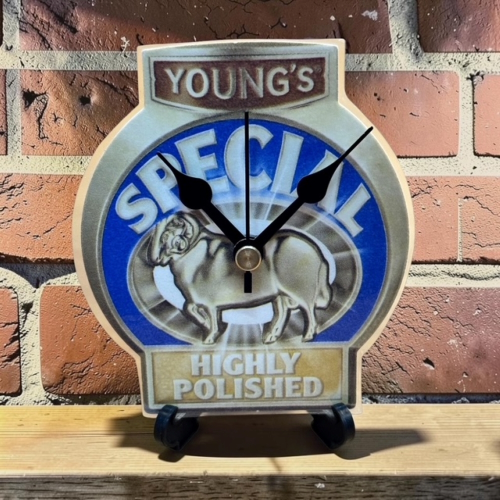 Upcycled Novelty Beer Mat Clock With Display Stand - Youngs Design 3