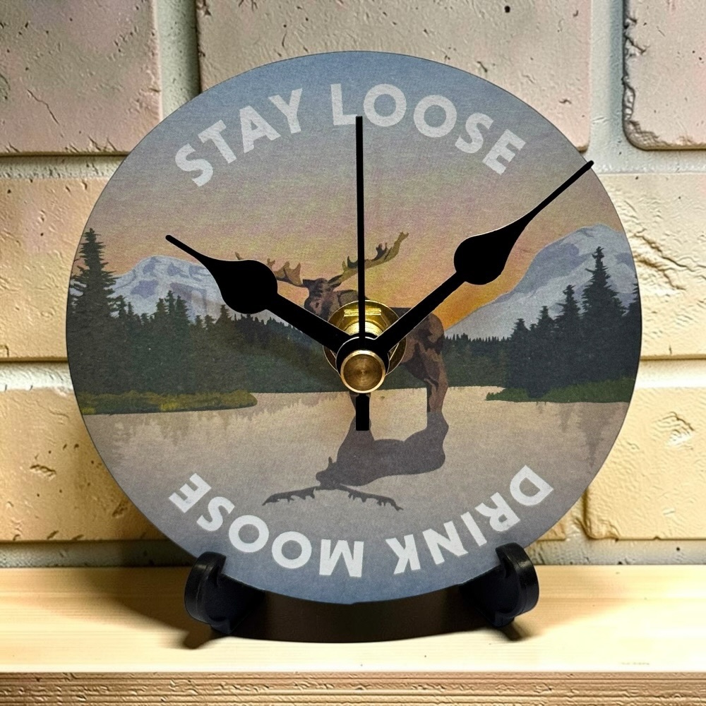 Upcycled Novelty Beer Mat Clock With Display Stand - Thirsty Moose Brewery