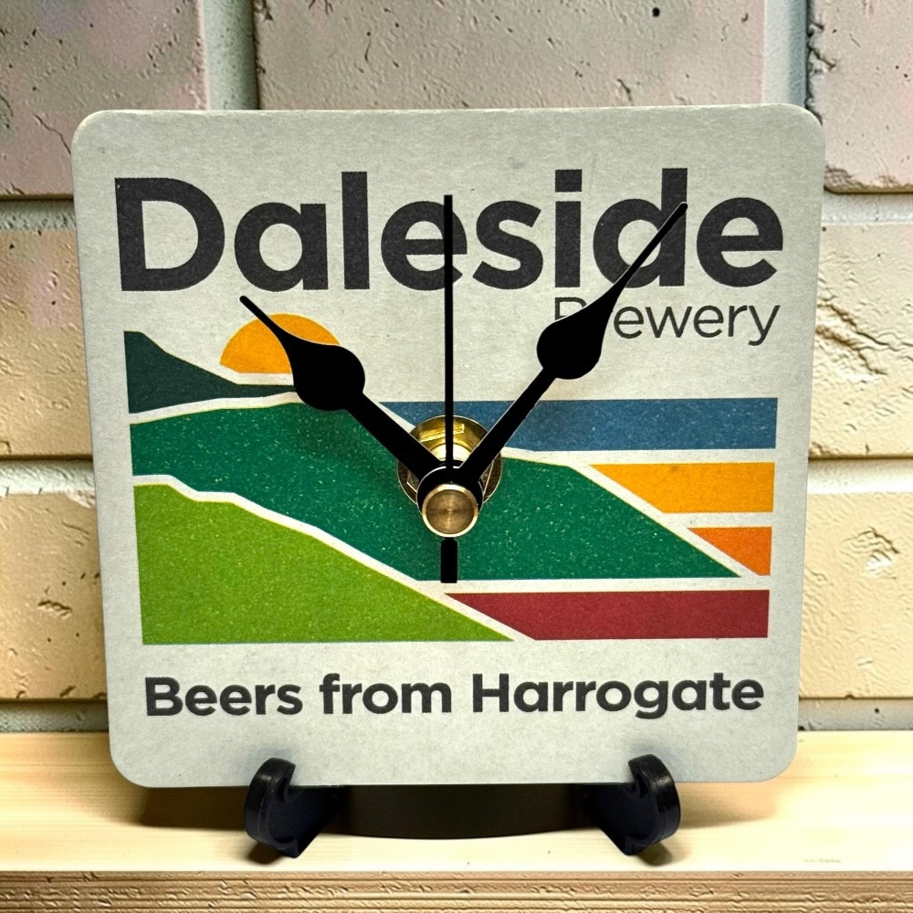 Upcycled Novelty Beer Mat Clock With Display Stand - Daleside Brewery