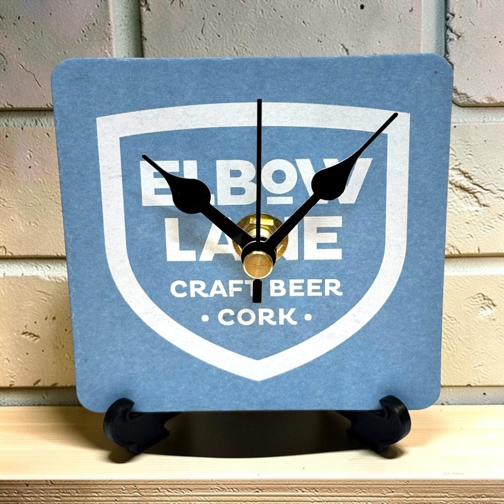Upcycled Novelty Beer Mat Clock With Display Stand - Elbow Lane Brew and Smoke House