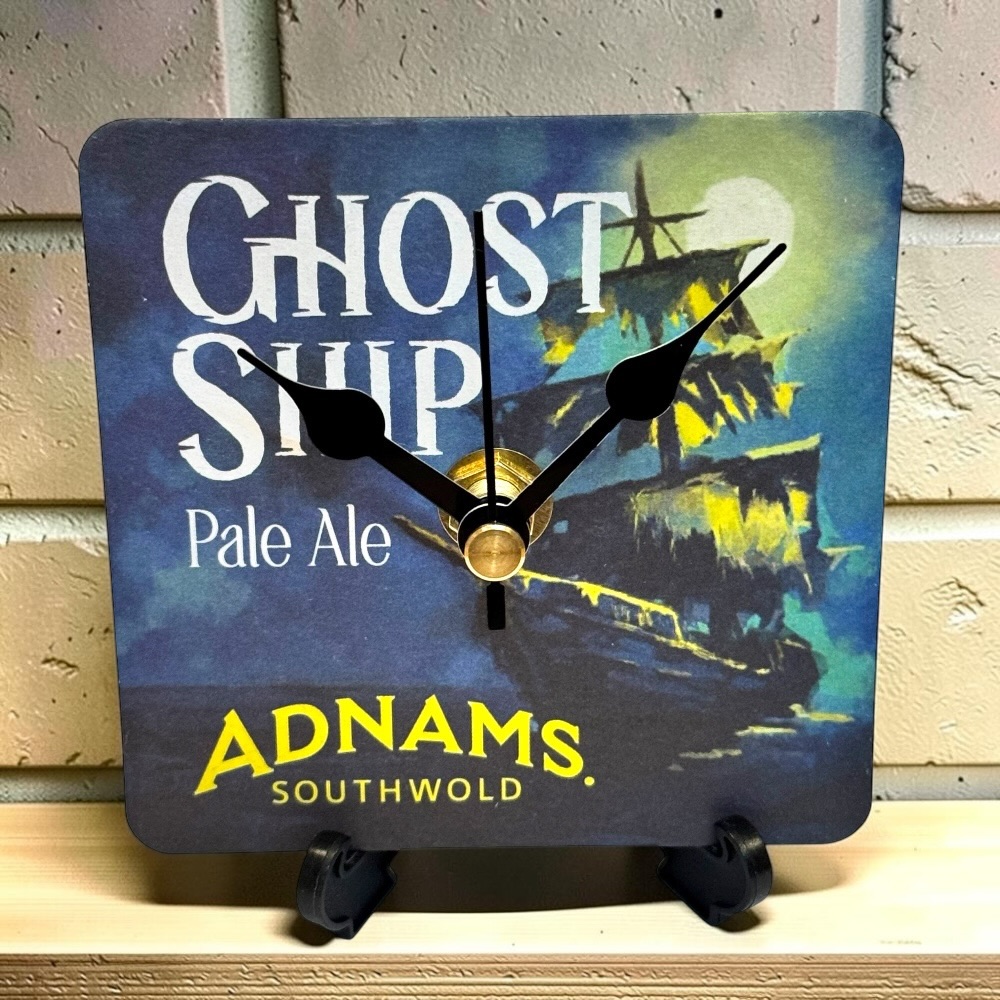 Upcycled Novelty Beer Mat Clock With Display Stand - Ghost Ship