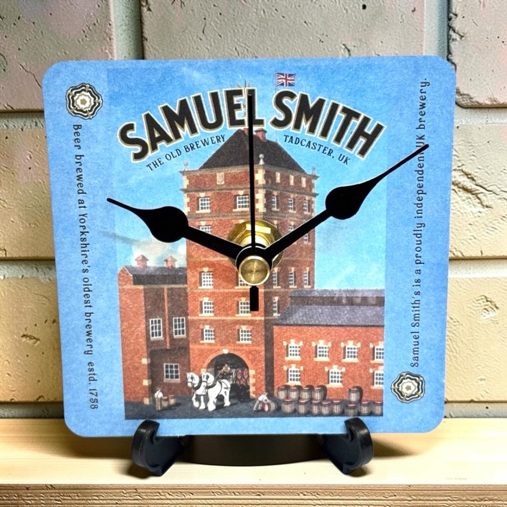 Upcycled Novelty Beer Mat Clock With Display Stand - Samuel Smith Brewery