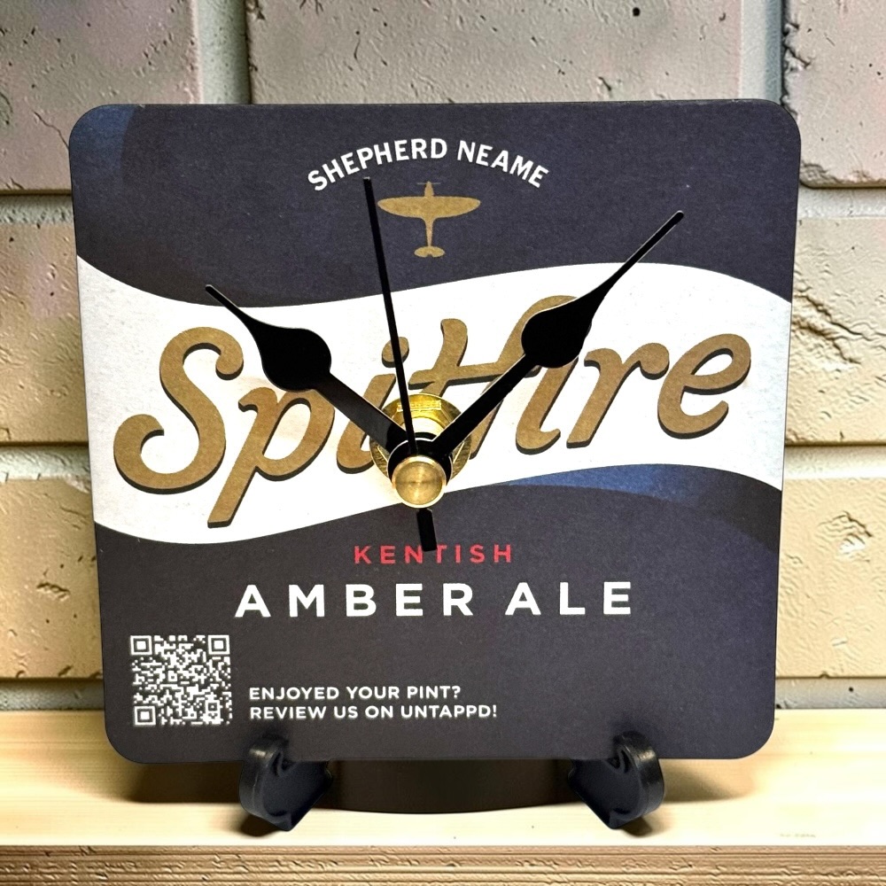 Upcycled Novelty Beer Mat Clock With Display Stand - Spitfire Design 4