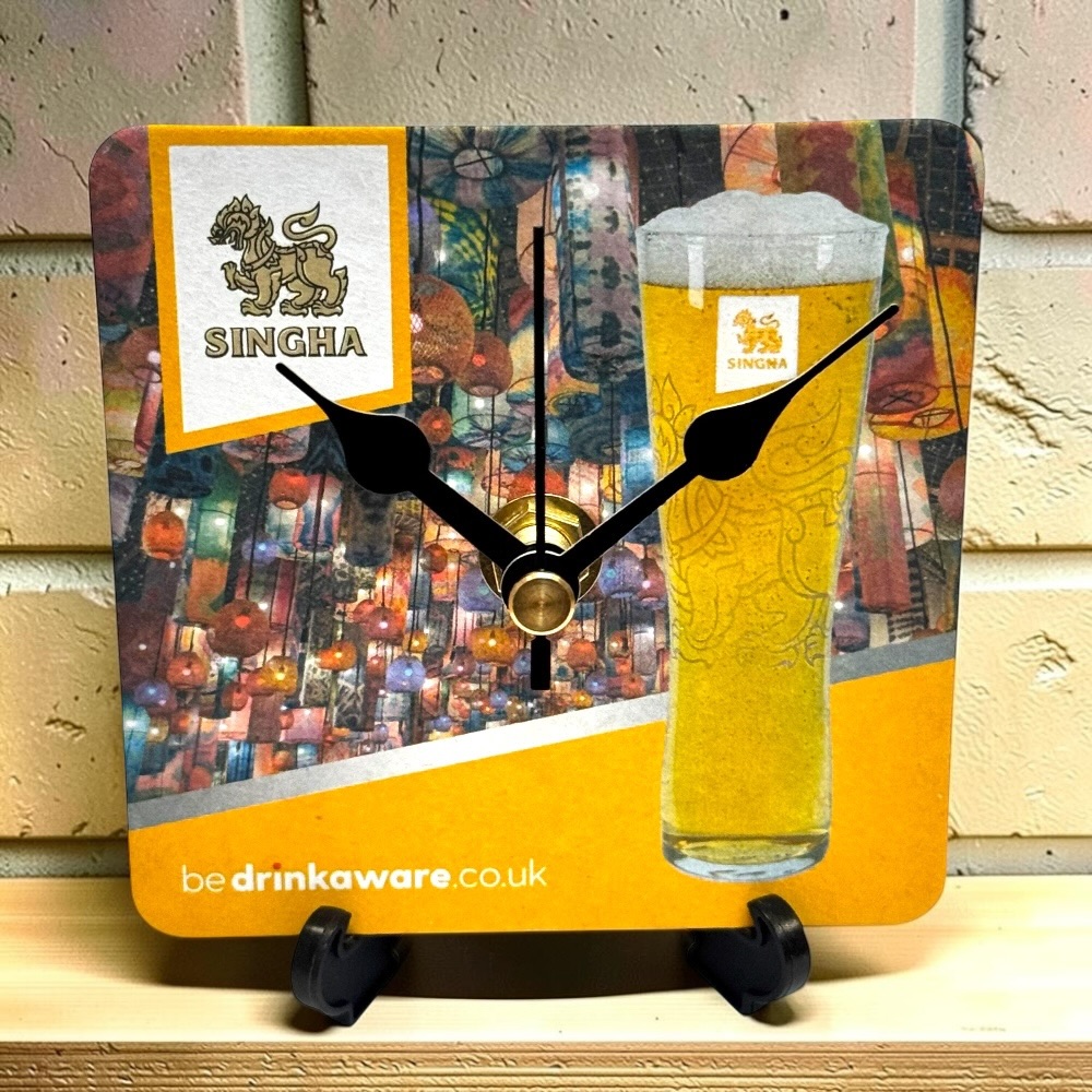 Novelty Beer Mat Clocks With Display Stand – Singha 1
