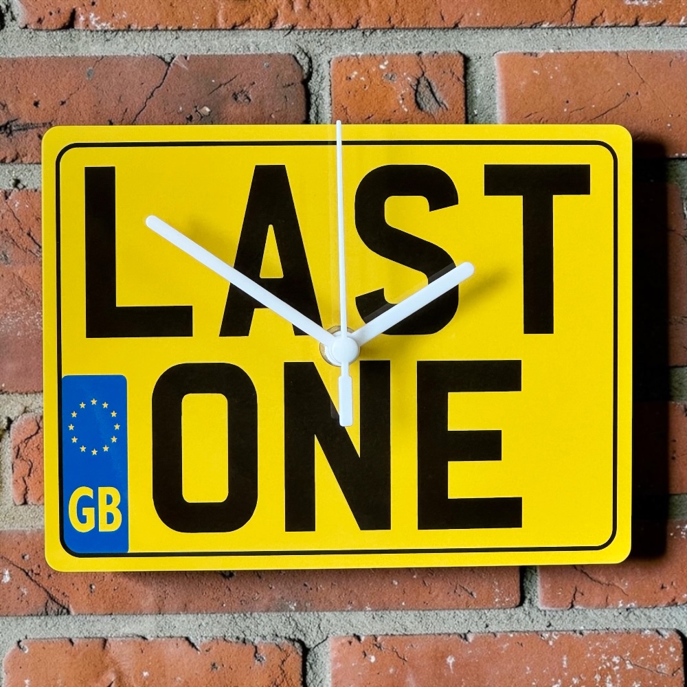 Handmade UK Number Plate Style Clock ''Last One'' Man Cave Pub Shed Sign