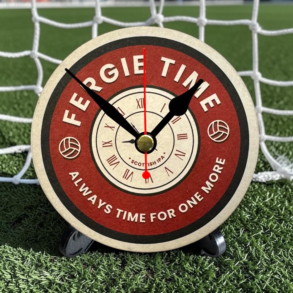 Manchester United Novelty Upcycled Beer Mat Clocks With Display Stand – Fergie Time