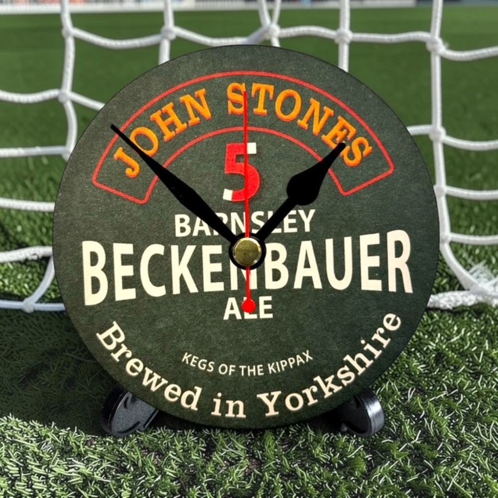 Manchester City Novelty Upcycled Beer Mat Clocks With Display Stand – Barnsley Beckenbauer
