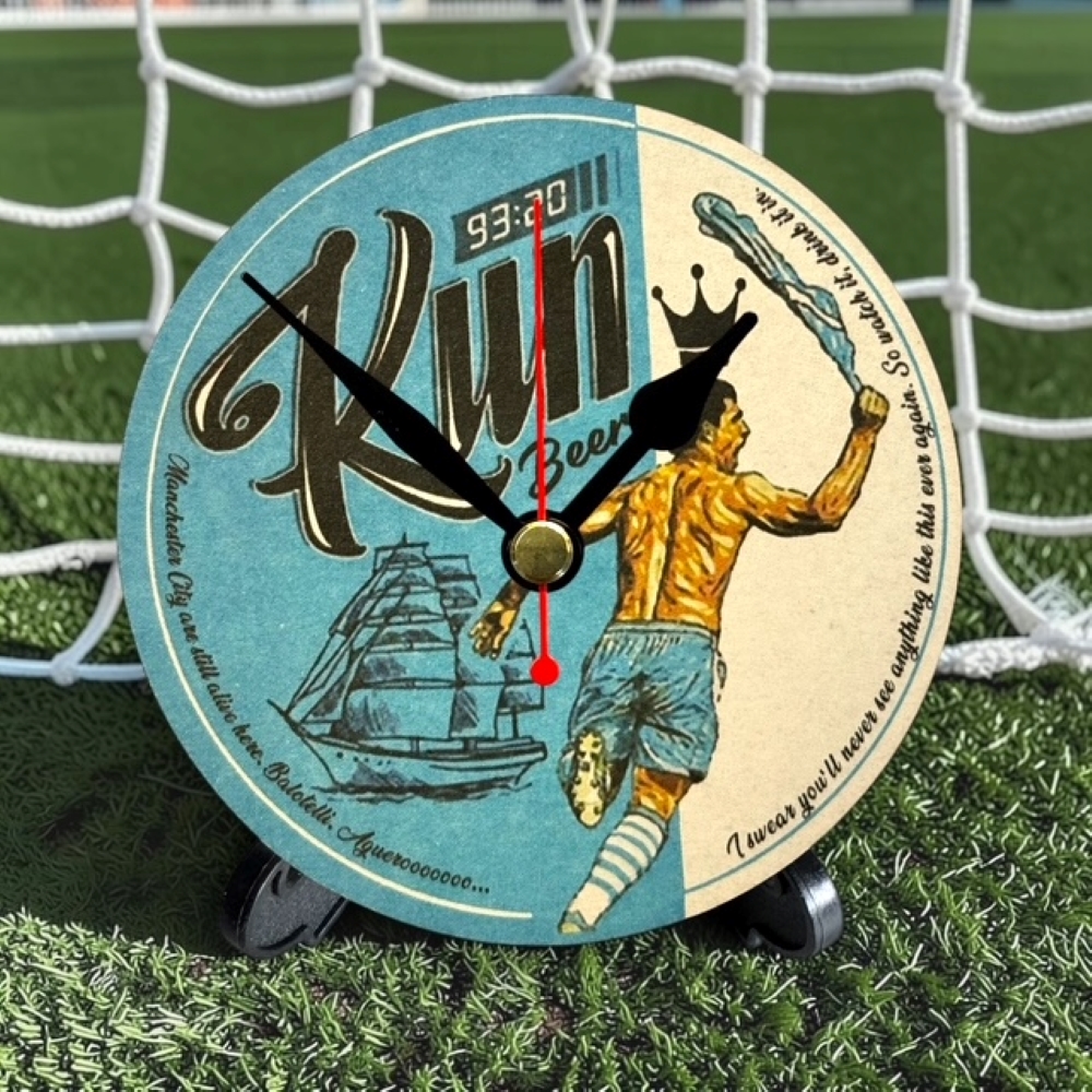 Manchester City Novelty Upcycled Beer Mat Clocks With Display Stand – Kun