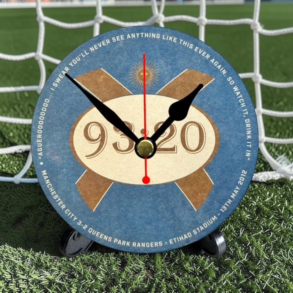 Manchester City Novelty Upcycled Beer Mat Clocks With Display Stand – 93:20