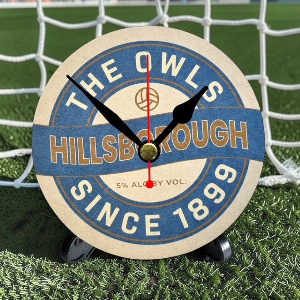 Sheffield Wednesday Novelty Upcycled Beer Mat Clocks With Display Stand – The Owls