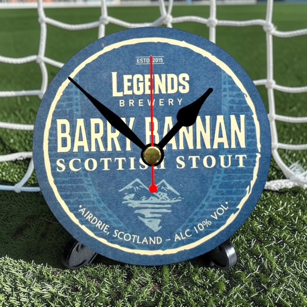 Sheffield Wednesday Novelty Upcycled Beer Mat Clocks With Display Stand – Barry Bannan