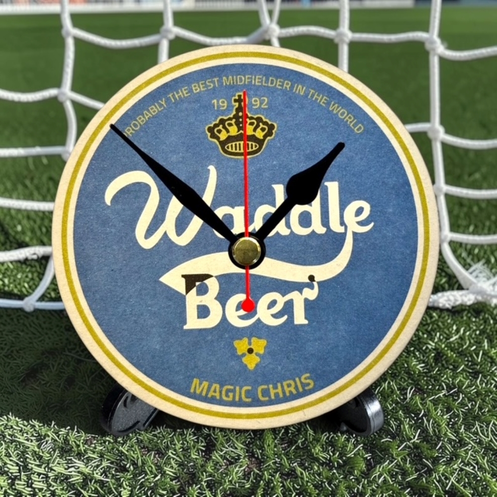 Sheffield Wednesday Novelty Upcycled Beer Mat Clocks With Display Stand – Waddle