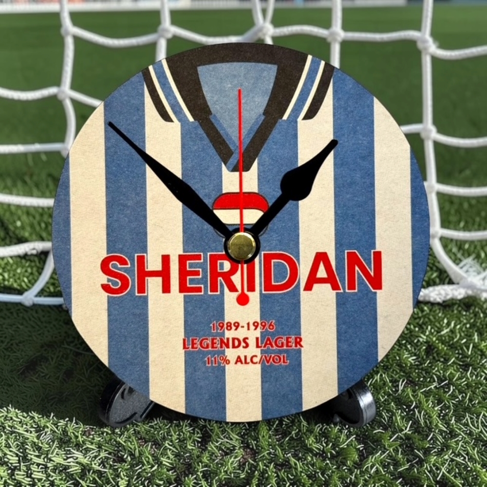 Sheffield Wednesday Novelty Upcycled Beer Mat Clocks With Display Stand – Sheridan