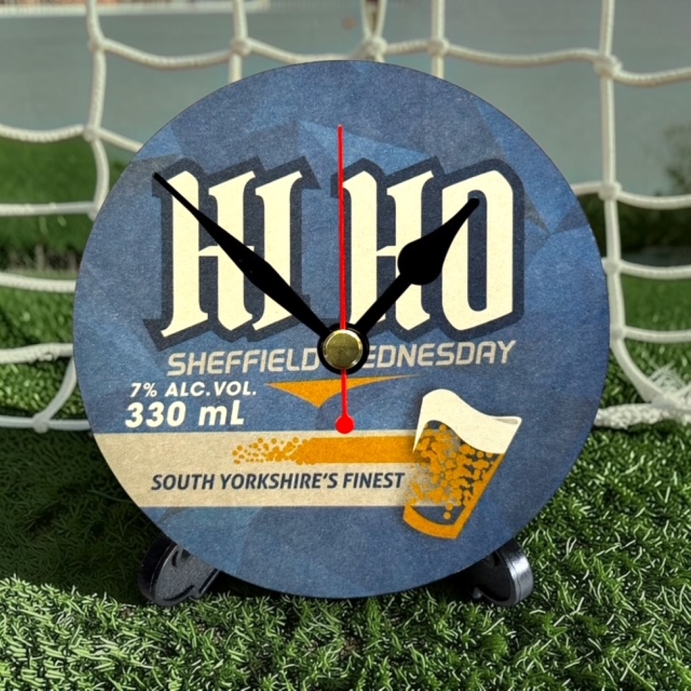 Sheffield Wednesday Novelty Upcycled Beer Mat Clocks With Display Stand – Hi Ho