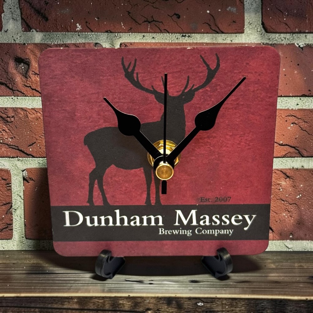 Upcycled Novelty Beer Mat Clock With Display Stand - Dunham Massey