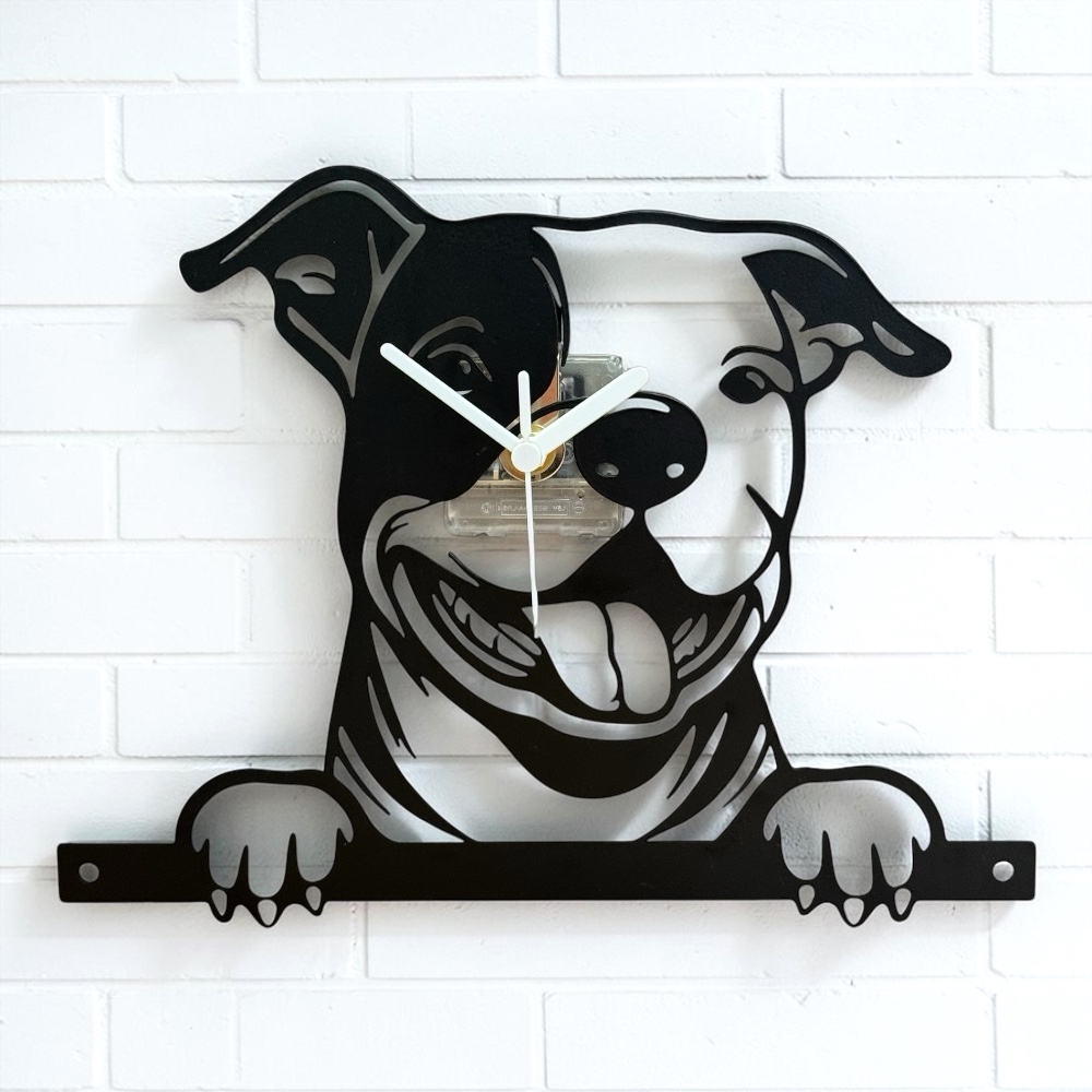 Black Metal Bulldog Wall Clock with White Hands – Silent Movement, Pet Lover Timepiece