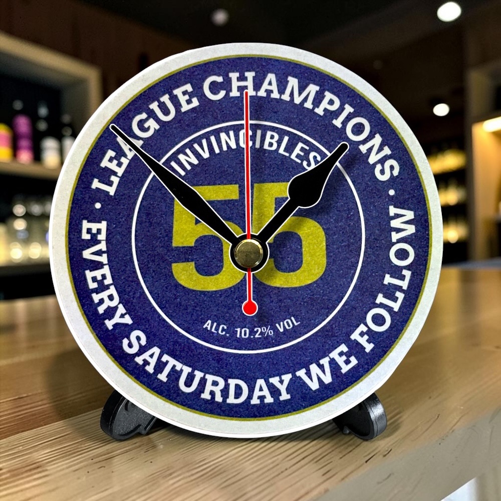 Manchester City Novelty Upcycled Beer Mat Clocks With Display Stand – Invincibles