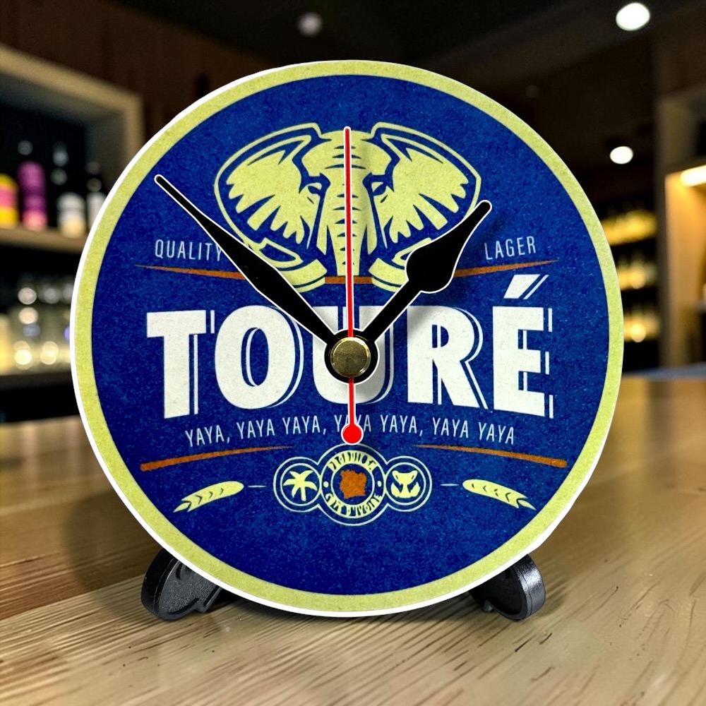 Manchester City Novelty Upcycled Beer Mat Clocks With Display Stand – Toure