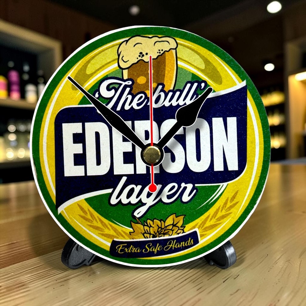 Manchester City Novelty Upcycled Beer Mat Clocks With Display Stand – Ederson