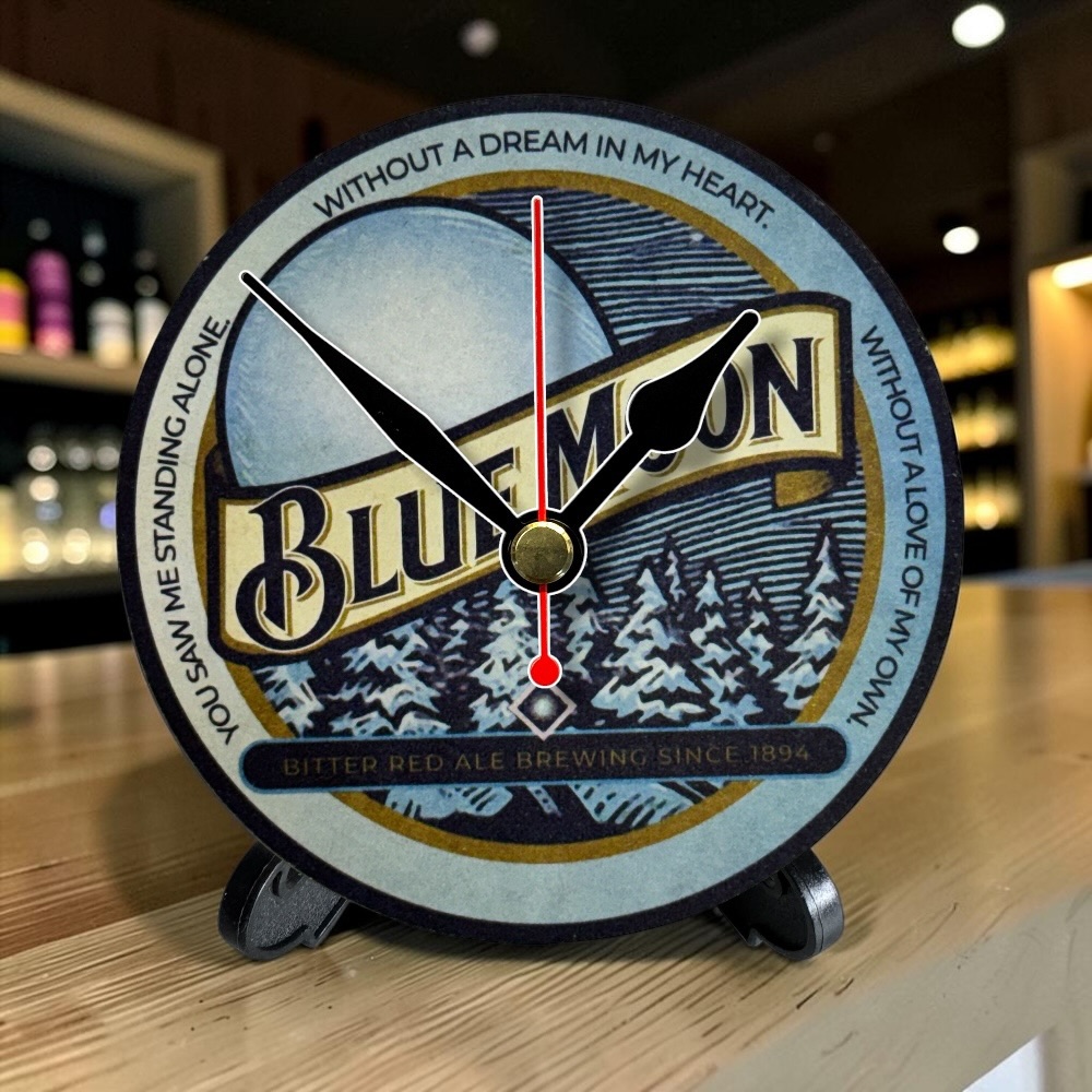 Manchester City Novelty Upcycled Beer Mat Clocks With Display Stand – Blue Moon