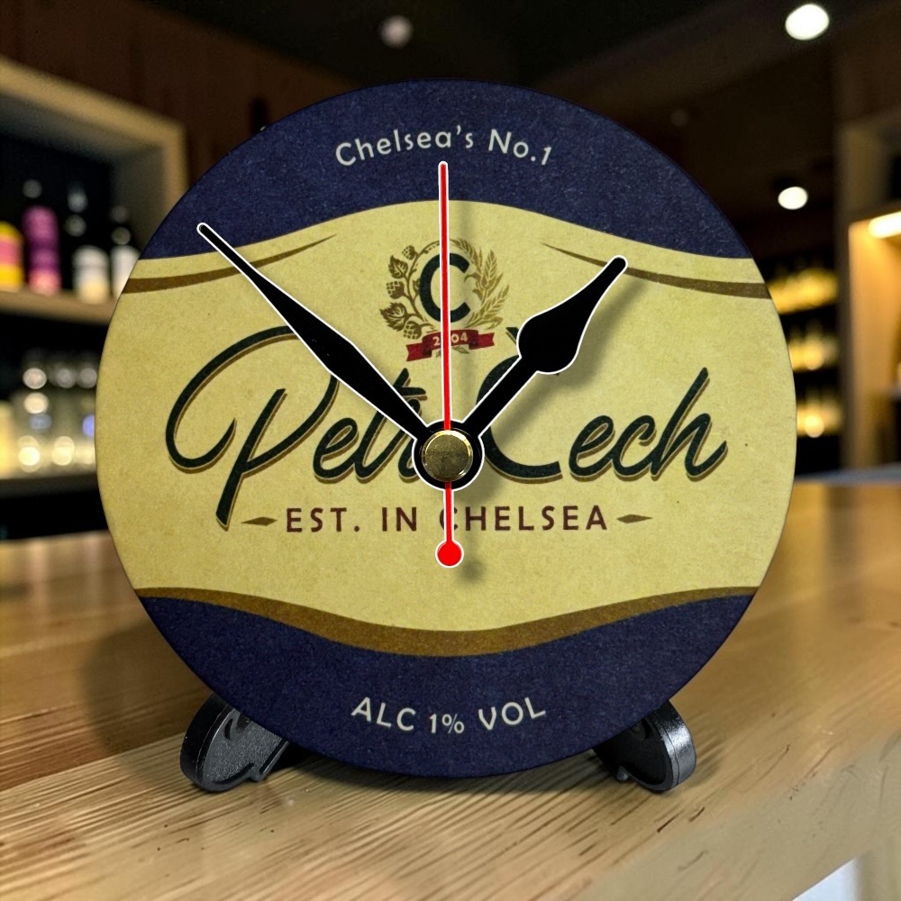 Chelsea Novelty Upcycled Beer Mat Clocks With Display Stand – Petr Cech