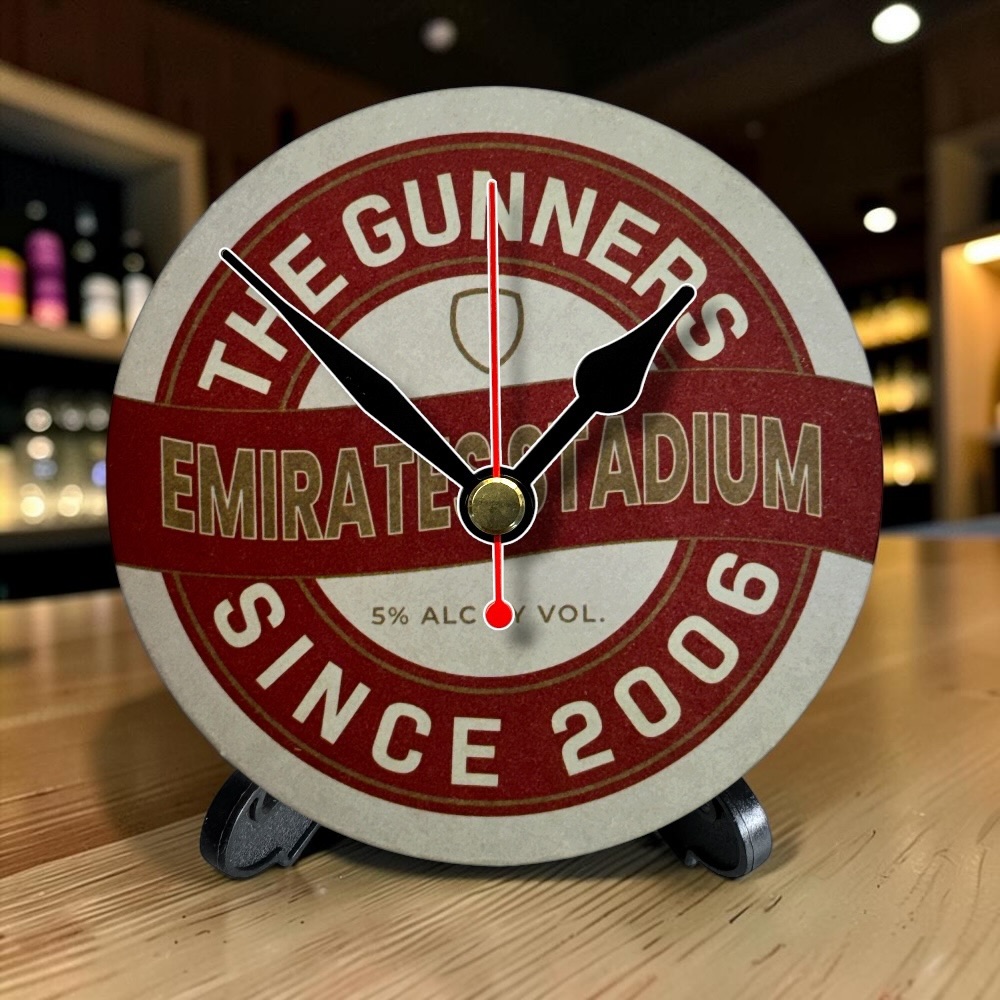 Arsenal Novelty Upcycled Beer Mat Clocks With Display Stand – The Gunners