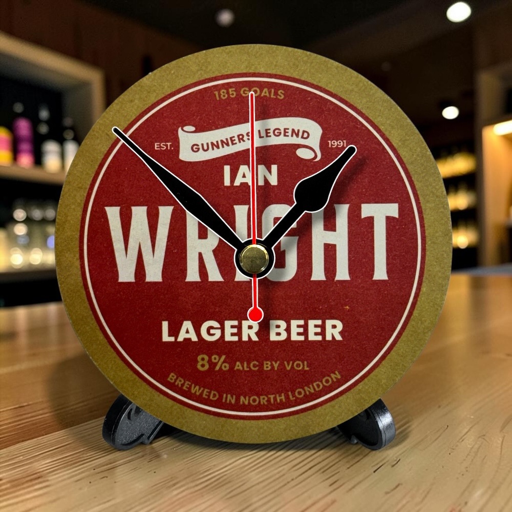 Arsenal Novelty Upcycled Beer Mat Clocks With Display Stand – Ian Wright