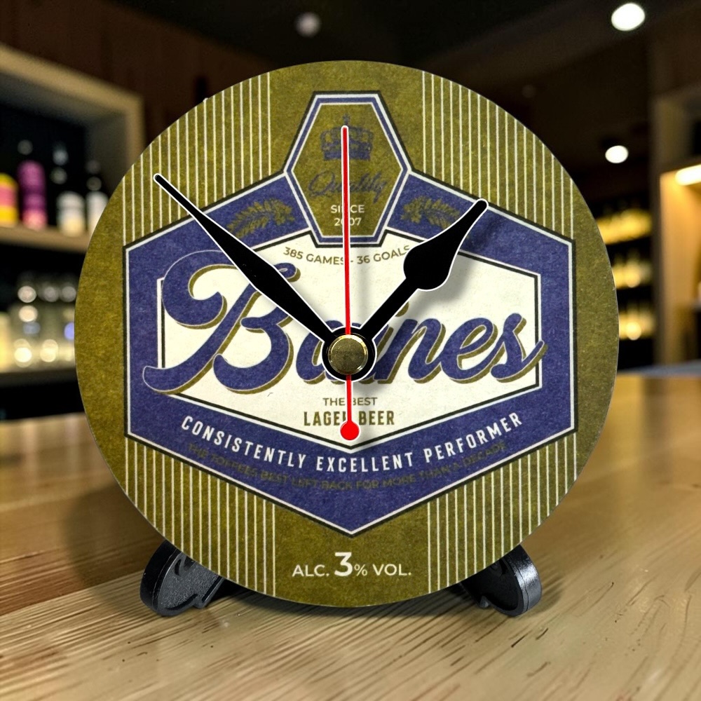 Everton Novelty Upcycled Beer Mat Clocks With Display Stand – Baines