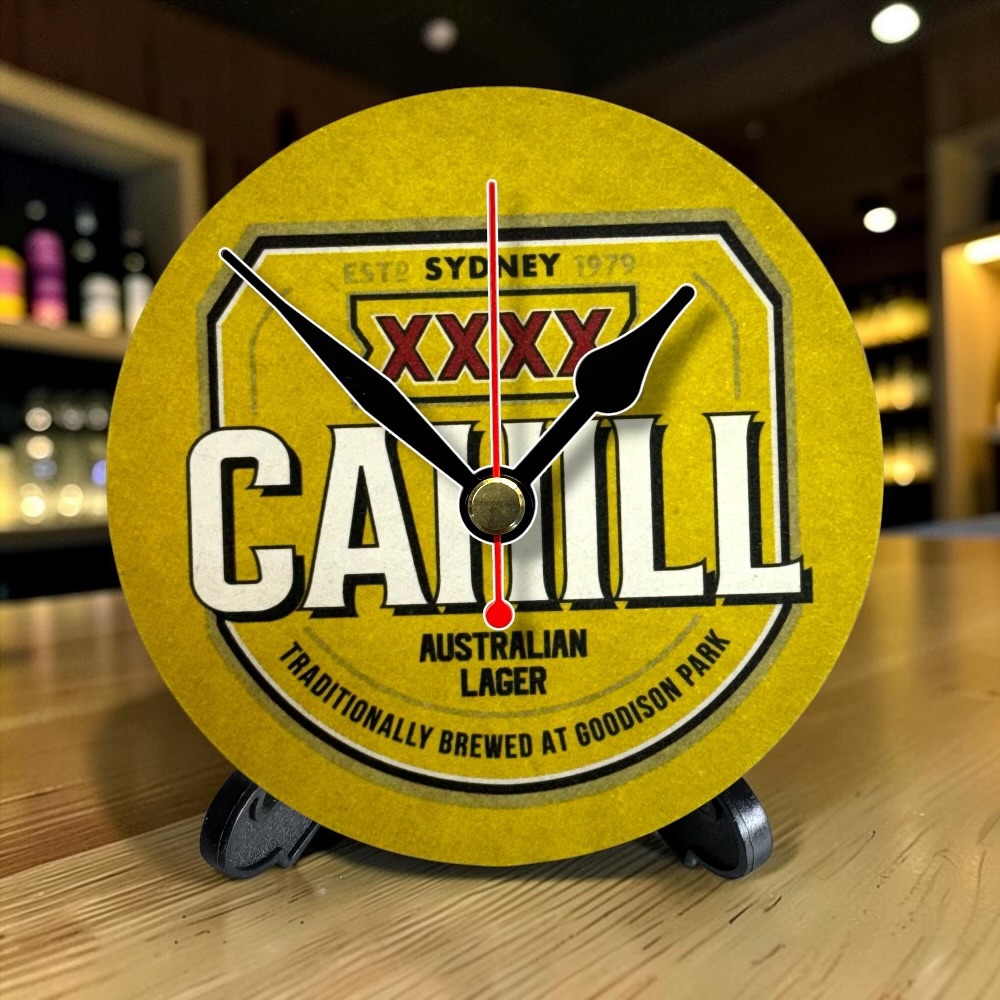 Everton Novelty Upcycled Beer Mat Clocks With Display Stand – Cahill