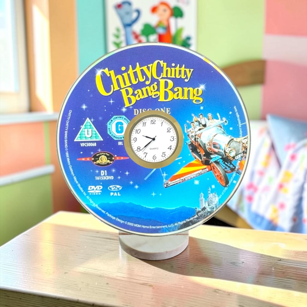 Novelty Desktop Uncycled DVD Clock With Fixed Gold Insert - Chitty Chitty Bang Bang Disc 1