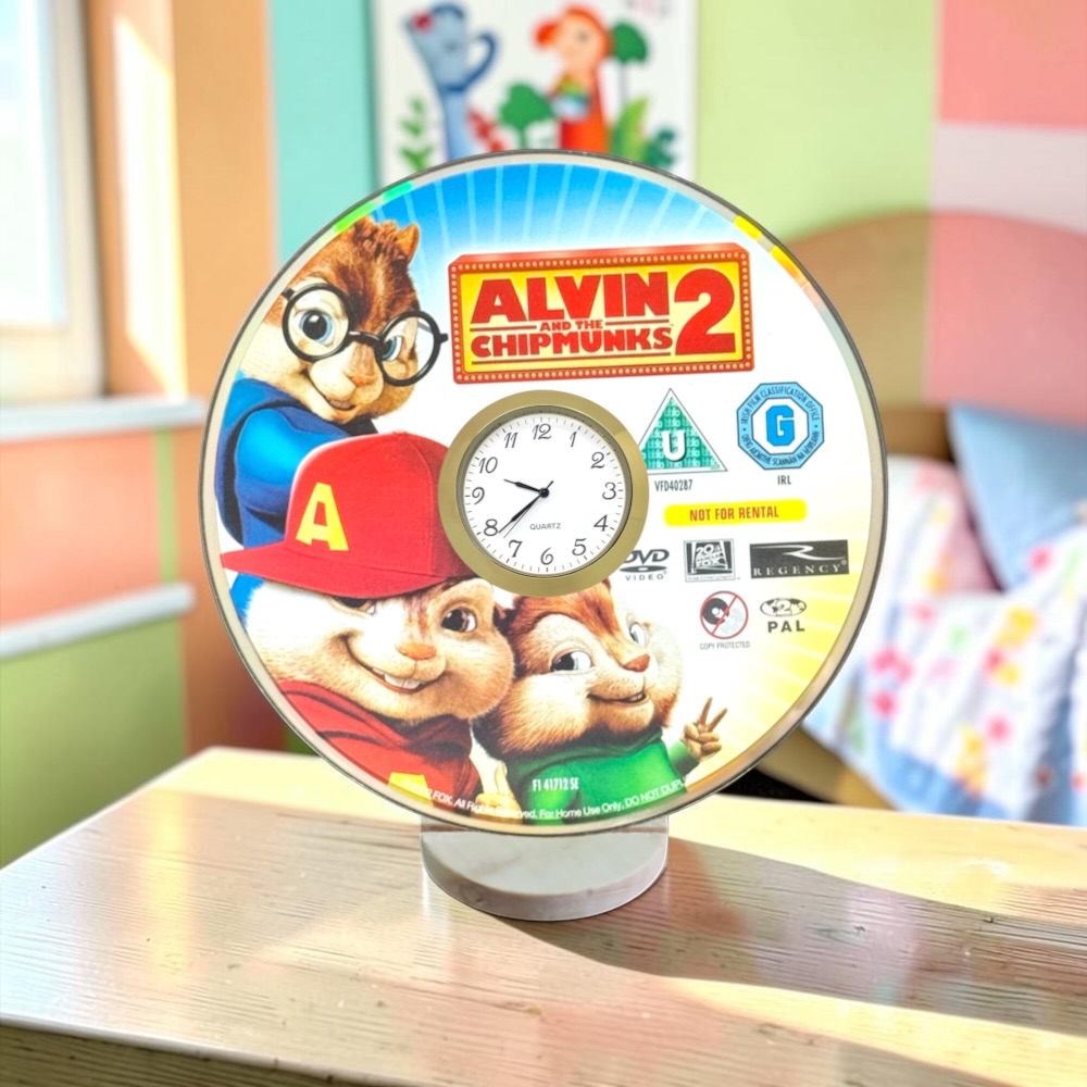 Novelty Desktop Uncycled DVD Clock With Fixed Gold Insert - Alvin And The Chipmunks 2