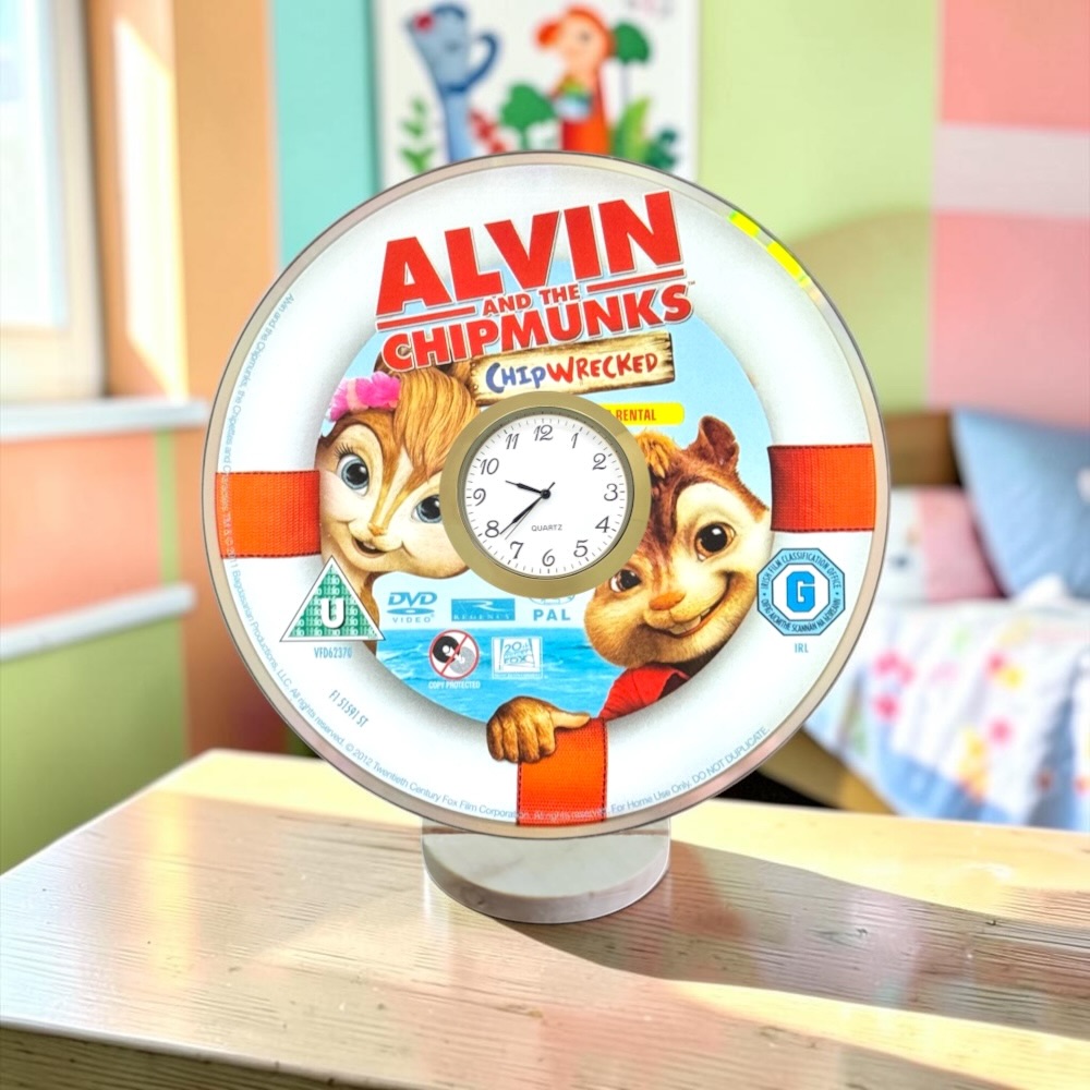Novelty Desktop Uncycled DVD Clock With Fixed Gold Insert - Alvin And The Chipmunks