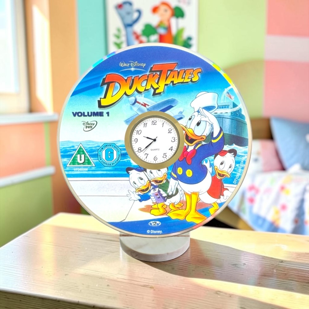 Novelty Desktop Uncycled DVD Clock With Fixed Gold Insert - Duck Tales V1