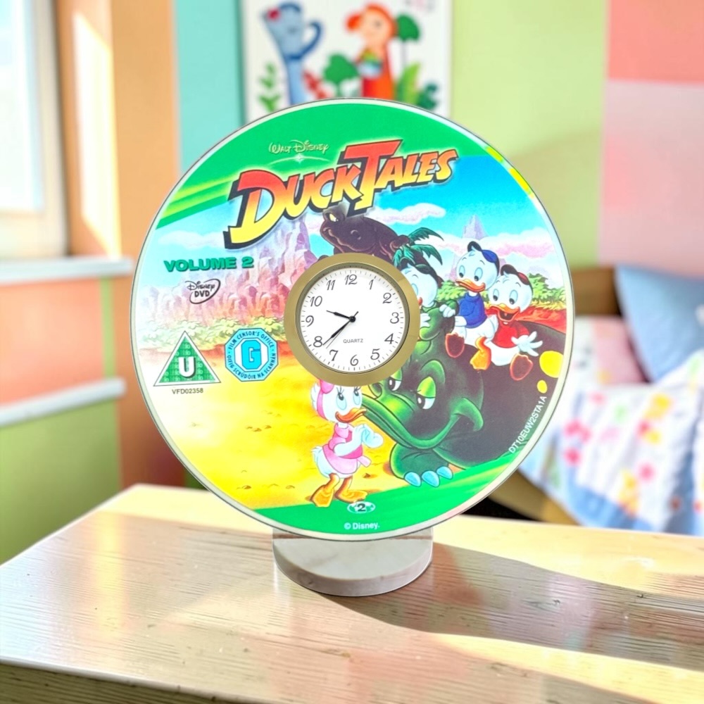 Novelty Desktop Uncycled DVD Clock With Fixed Gold Insert - Duck Tales V2