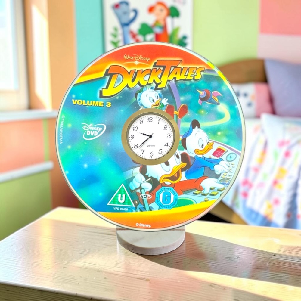 Novelty Desktop Uncycled DVD Clock With Fixed Gold Insert - Duck Tales V3