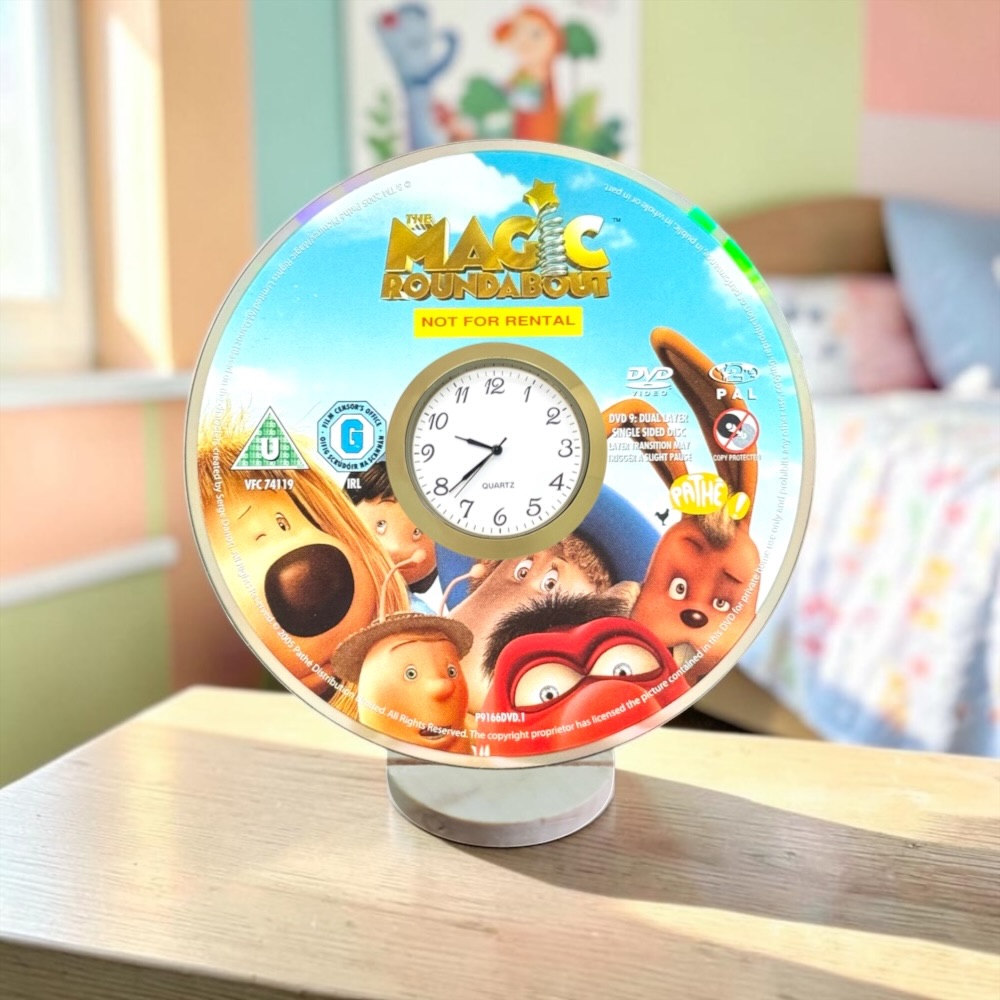 Novelty Desktop Uncycled DVD Clock With Fixed Gold Insert - The Magic Roundabout