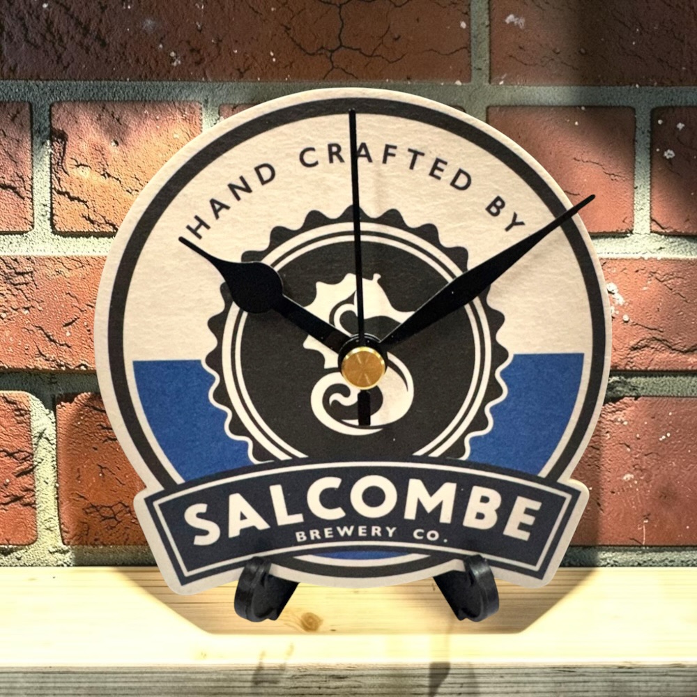 Upcycled Novelty Beer Mat Clock With Display Stand - Salcombe Brewery Company