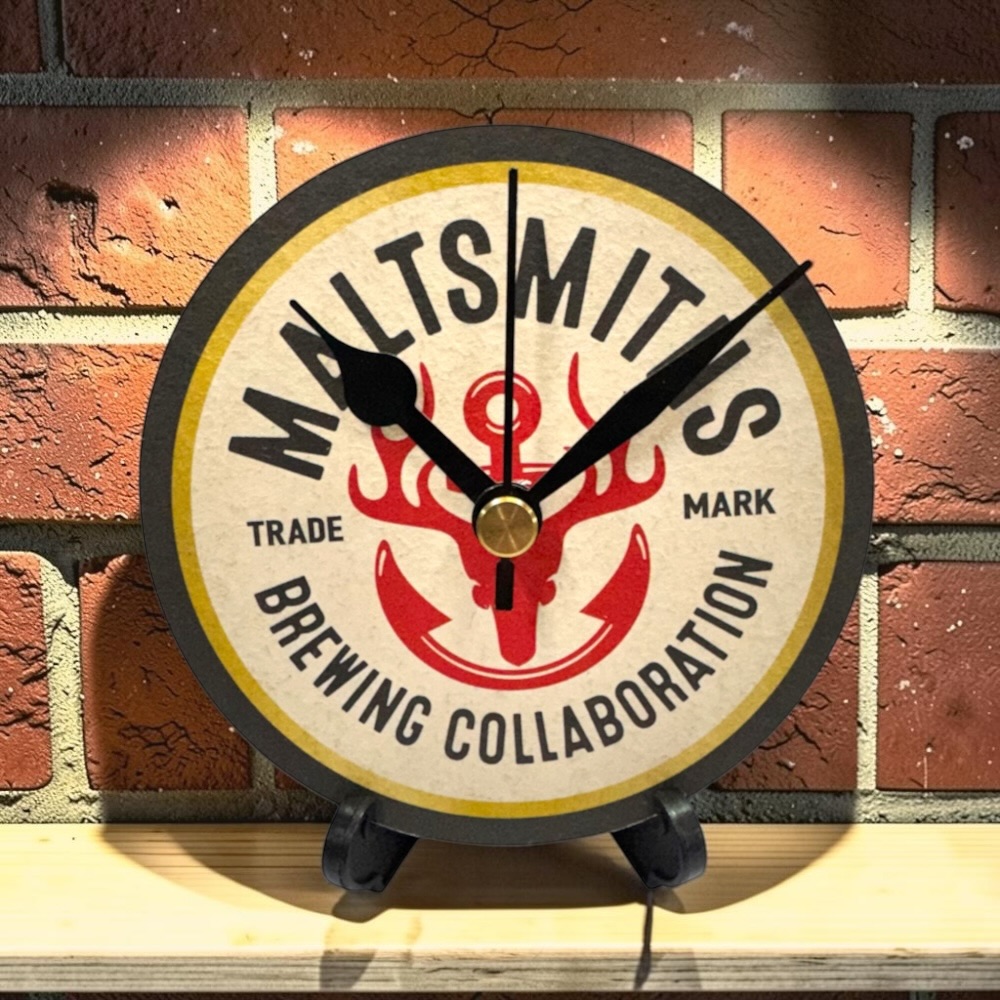 Upcycled Novelty Beer Mat Clock With Display Stand - Maltsmiths Brewing