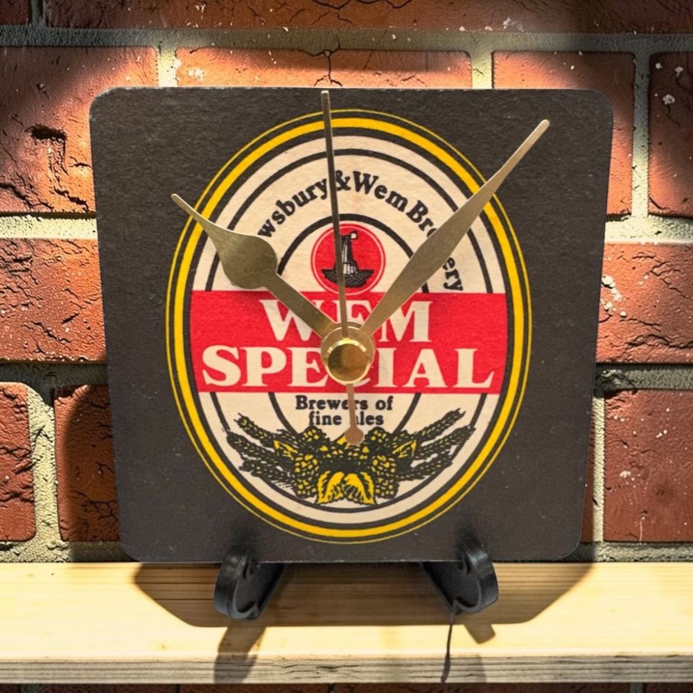 Upcycled Novelty Beer Mat Clock With Display Stand - Wem Special
