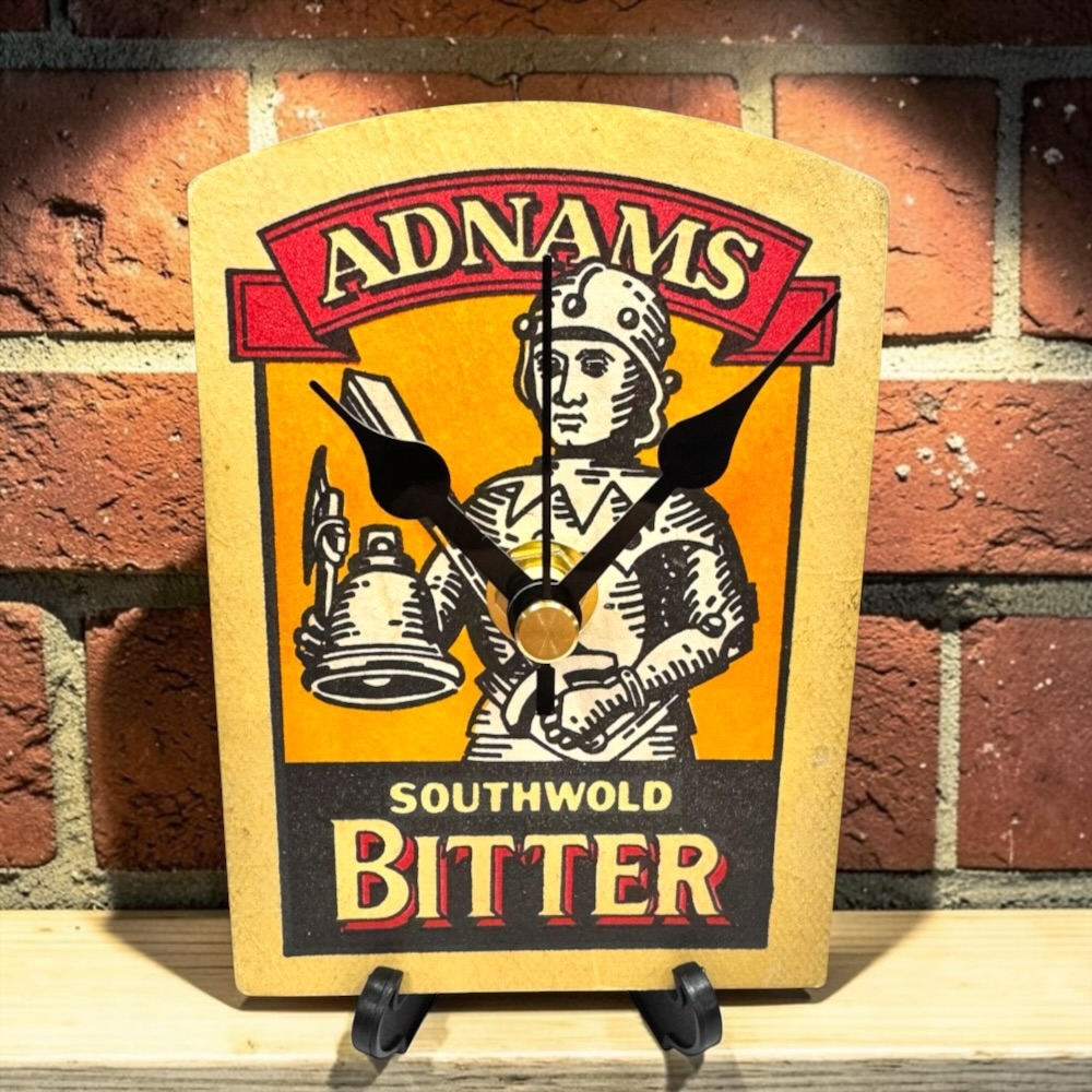 Upcycled Novelty Beer Mat Clock With Display Stand - Adnams Bitter