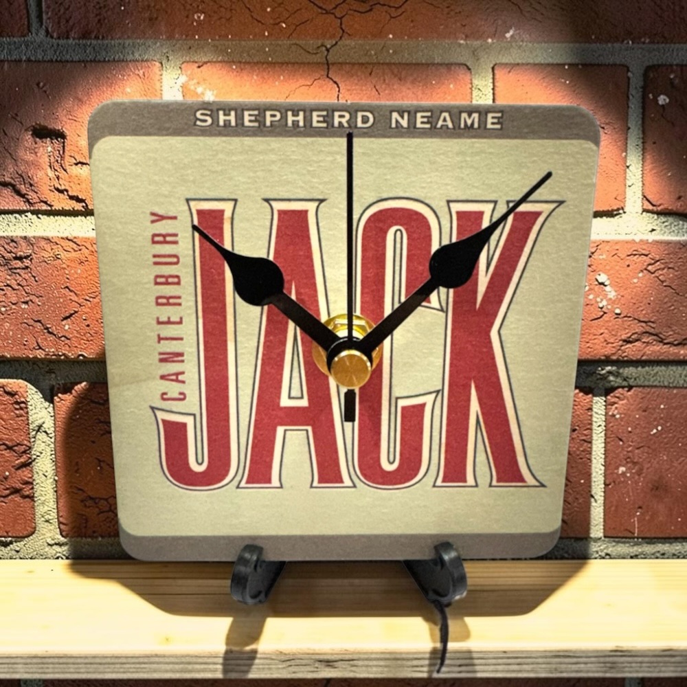 Upcycled Novelty Beer Mat Clock With Display Stand - Canterbury Jack