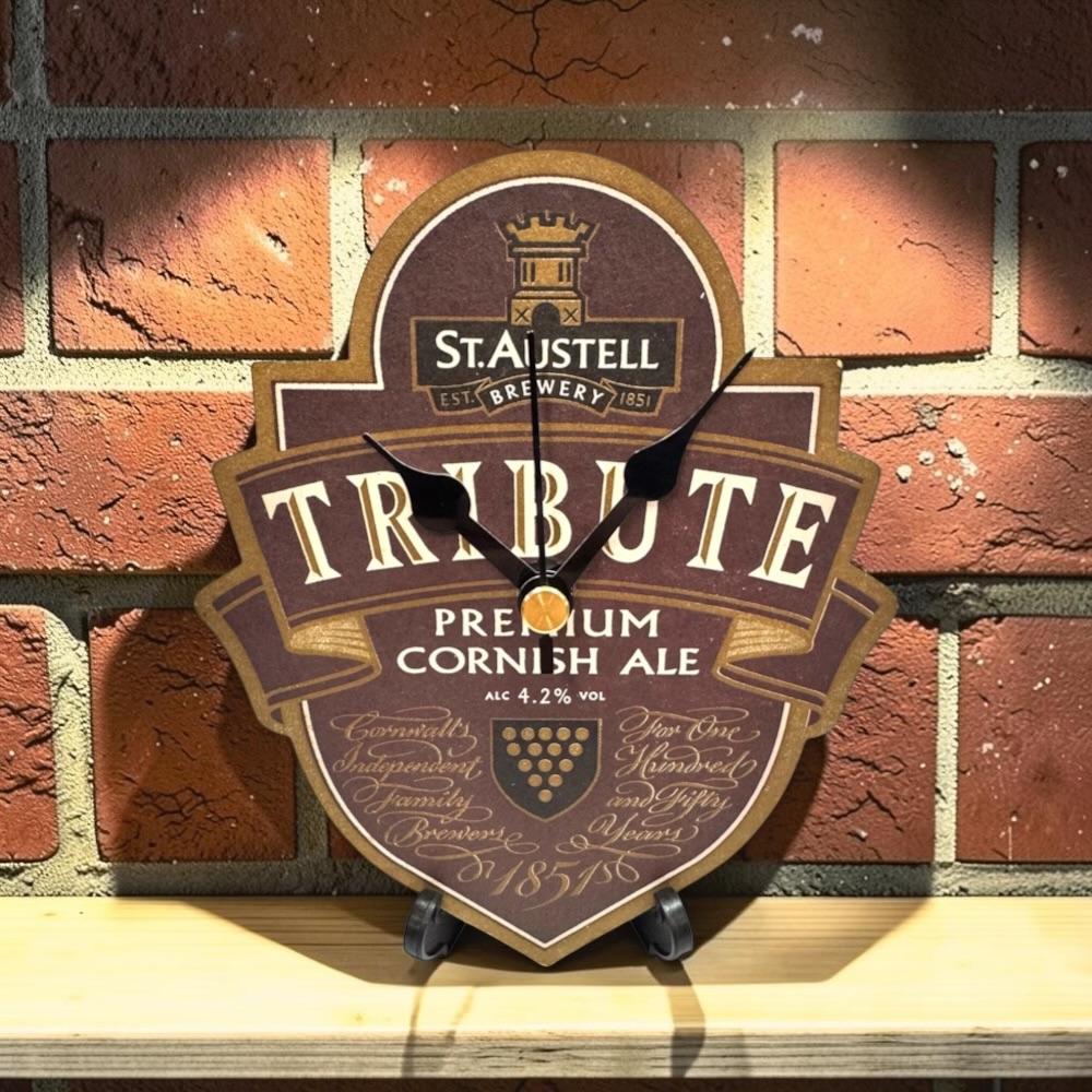 Upcycled Novelty Beer Mat Clock With Display Stand - Tribute 01