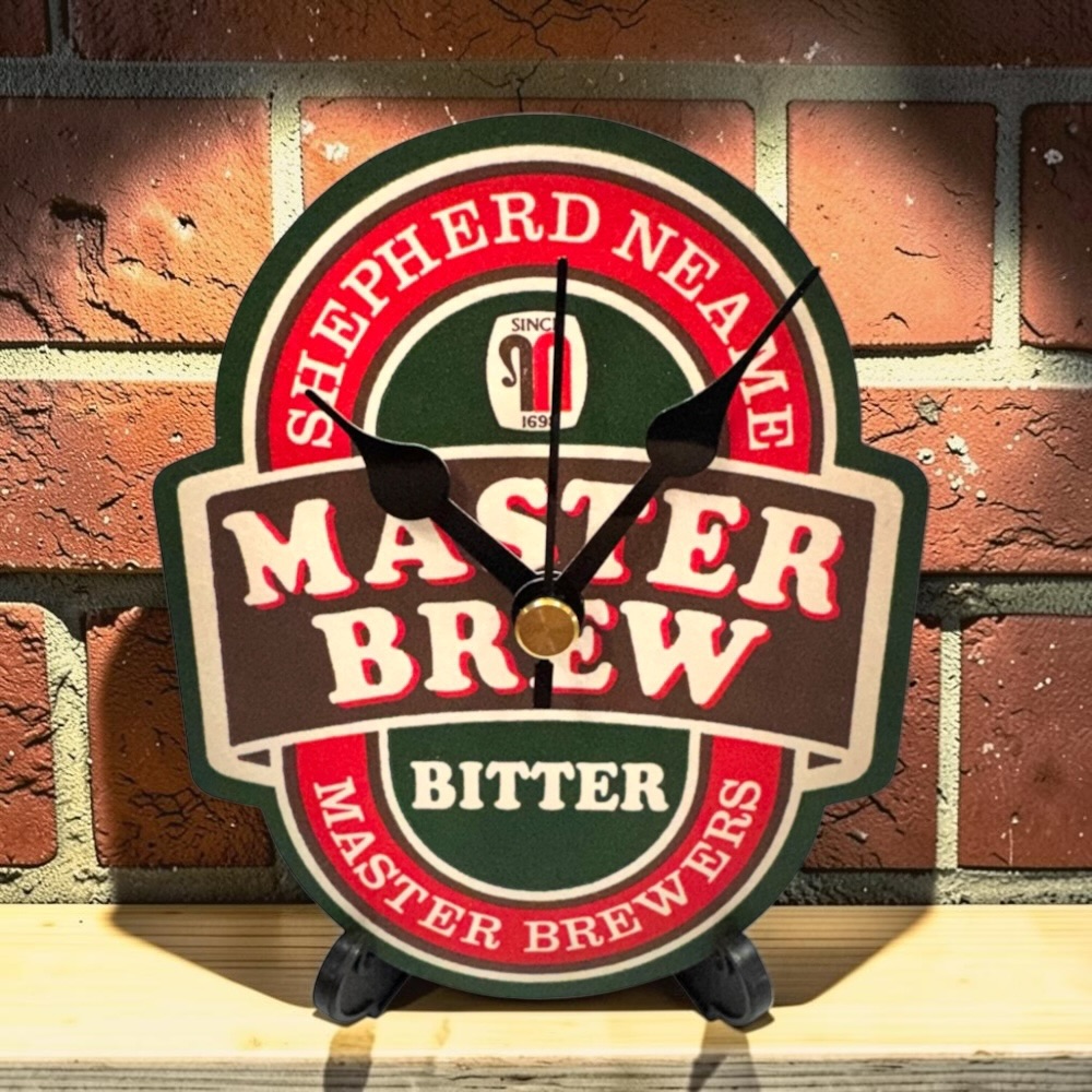Upcycled Novelty Beer Mat Clock With Display Stand - Master Brew